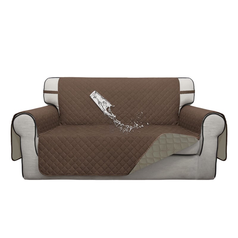 ISSUNTEX Double Protection 100% Waterproof Loveseat Sofa Covers for Living Room  Couch Covers for 2 Cushion Couch Sofa  Reversible Furniture Protector Sofa Cover for Dogs (Loveseat  Brown/Beige) - Image 1
